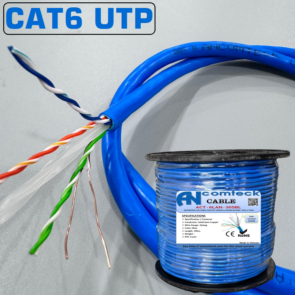 Dây cáp mạng Cat6 UTP lõi đồng nguyên chất chuẩn 23AWG chính hãng ...